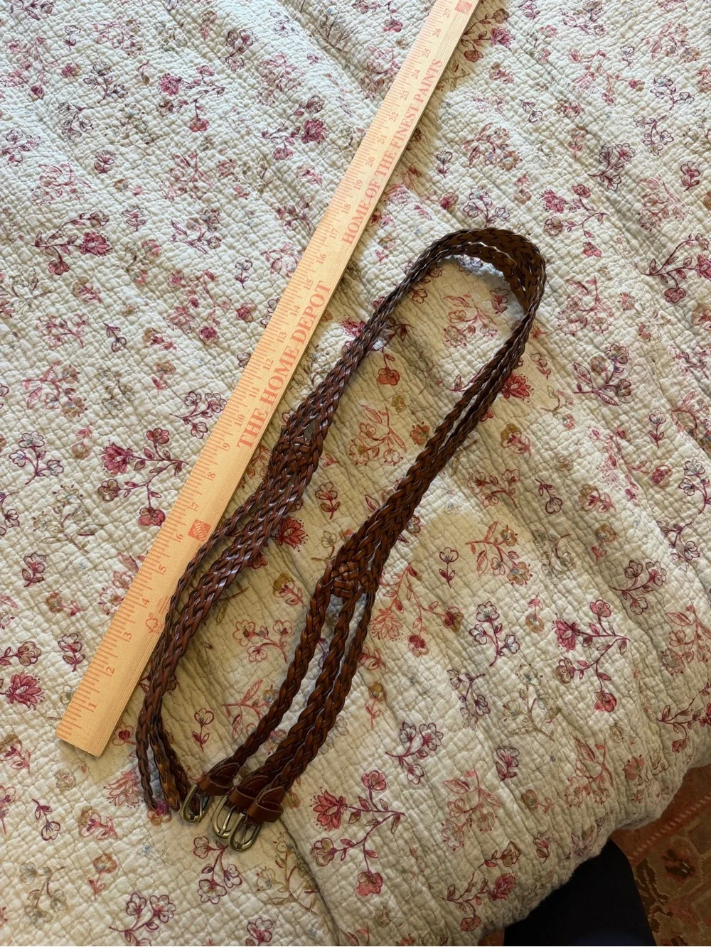 Vintage Braided Triple-Wrap Brown Leather Waist Belt - Unbranded